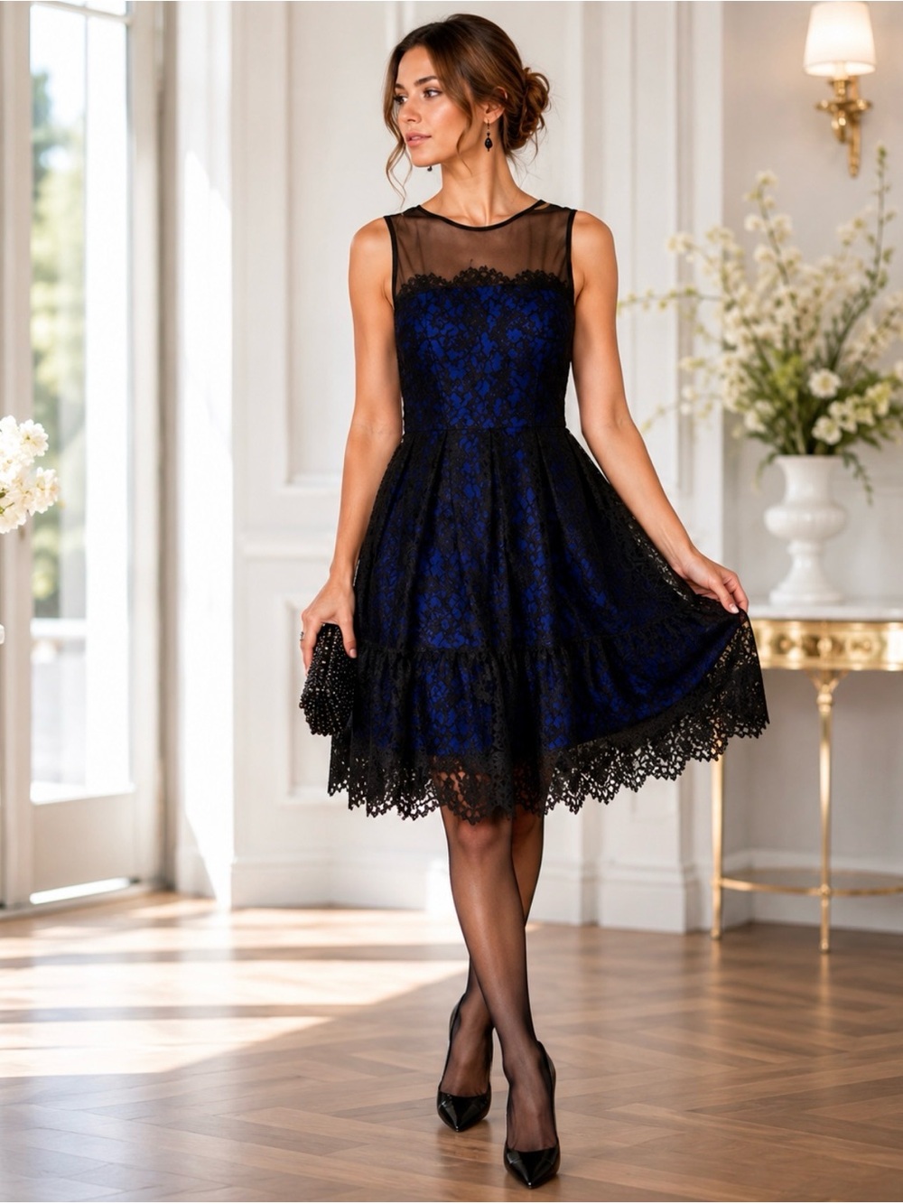 Anthropologie Moulinette Soeurs Sapphire Lace Dress 10P Dark Romance